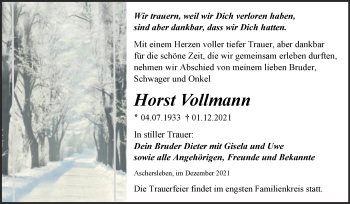 Traueranzeige von Horst Vollmann von Trauerkombi Aschersleben