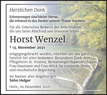 Traueranzeige von Horst Wenzel von Trauerkombi Bitterfeld