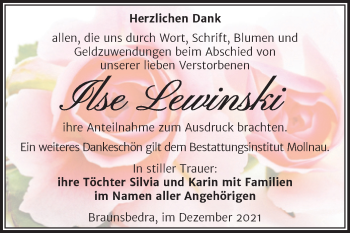 Traueranzeige von Ilse Lewinski von Trauerkombi Merseburg