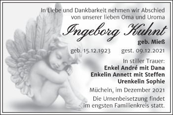 Traueranzeige von Ingeborg Kuhnt von Trauerkombi Merseburg