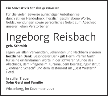 Traueranzeige von Ingeborg Reisbach von Trauerkombi Wittenberg