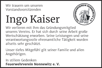 Traueranzeige von Ingo Kaiser von Trauerkombi Zeitz