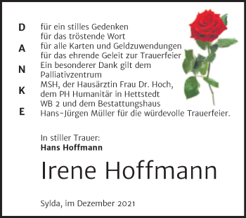 Traueranzeige von Irene Hoffmann von Trauerkombi Mansfelder Land