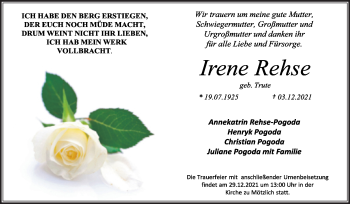 Traueranzeige von Irene Rehse von Mitteldeutsche Zeitung Halle/Saalkreis