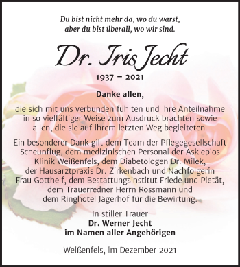 Traueranzeige von Iris Jecht von Trauerkombi Weißenfels