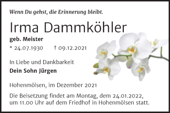 Traueranzeige von Irma Dammköhler von Trauerkombi Weißenfels