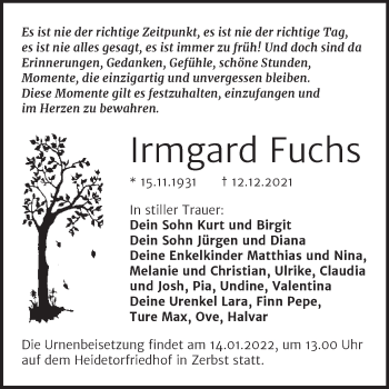 Traueranzeige von Irmgard Fuchs von Trauerkombi Wittenberg