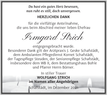 Traueranzeige von Irmgard Strich von Trauerkombi Merseburg