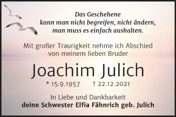 Traueranzeige von Joachim Julich von Mitteldeutsche Zeitung Halle/Saalkreis