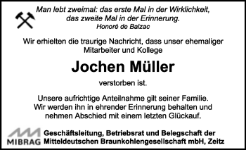 Traueranzeige von Jochen Müller von Mitteldeutsche Zeitung Weißenfels