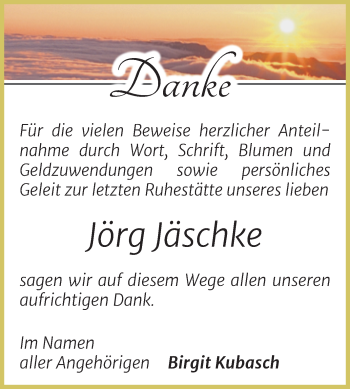 Traueranzeige von Jörg Jäschke von Trauerkombi Wittenberg