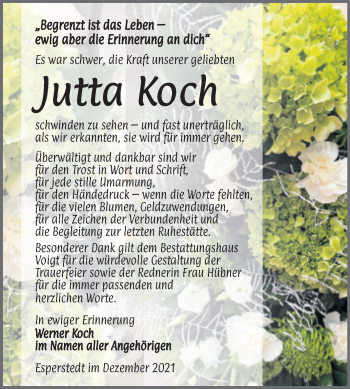 Traueranzeige von Jutta Koch von Trauerkombi Merseburg