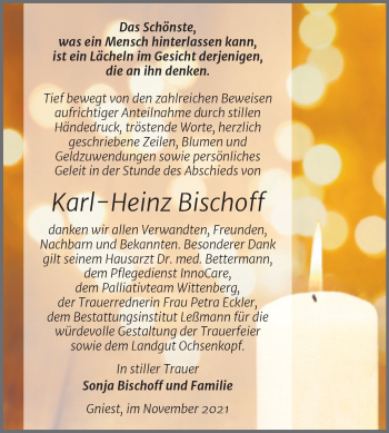 Traueranzeige von Karl-Heinz Bischoff von Trauerkombi Wittenberg