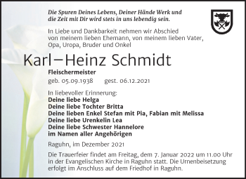Traueranzeige von Karl-Heinz Schmidt von Trauerkombi Bitterfeld