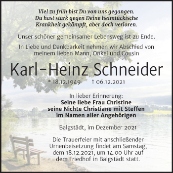 Traueranzeige von Karl-Heinz Schneider von Wochenspiegel Naumburg/Nebra