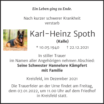 Traueranzeige von Karl-Heinz Spoth von Trauerkombi Mansfelder Land