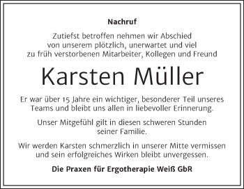 Traueranzeige von Karsten Müller von Super Sonntag Aschersleben