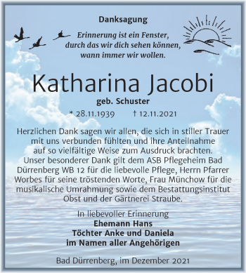 Traueranzeige von Katharina Jacob von Trauerkombi Merseburg