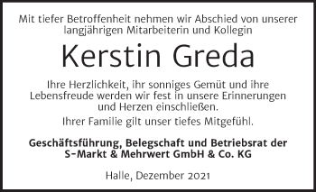 Traueranzeige von Kerstin Greda von Mitteldeutsche Zeitung Halle/Saalkreis