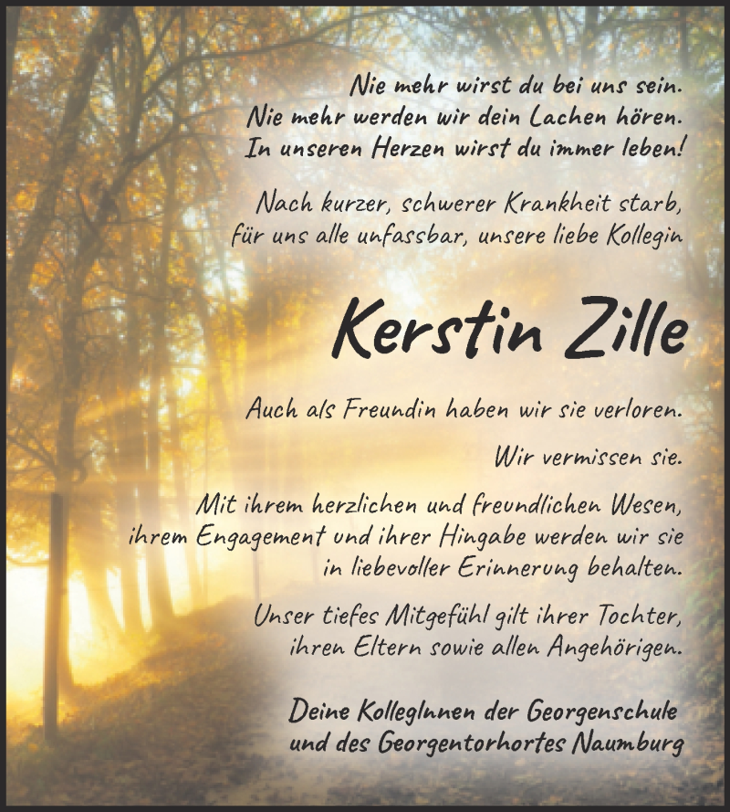  Traueranzeige für Kerstin Zille vom 01.12.2021 aus Wochenspiegel Naumburg/Nebra