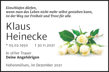 Traueranzeige von Klaus Heinecke von Trauerkombi Weißenfels