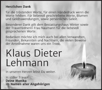 Traueranzeige von Klaus Dieter  Lehmann von Trauerkombi Bitterfeld