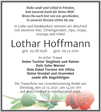 Traueranzeige von Lothar Hoffmann von Trauerkombi Merseburg
