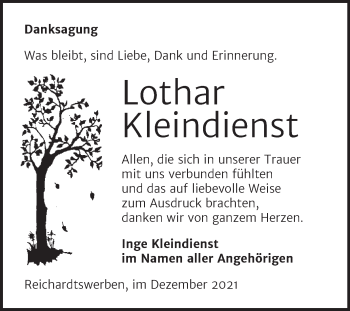 Traueranzeige von Lothar Kleindienst von Trauerkombi Weißenfels