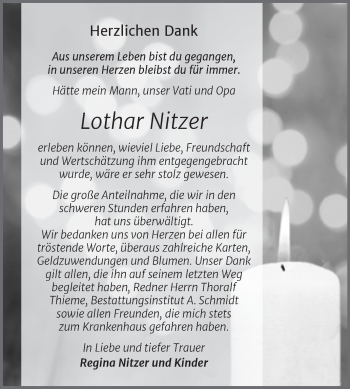 Traueranzeige von Lothar Nitzer von Wochenspiegel Naumburg/Nebra