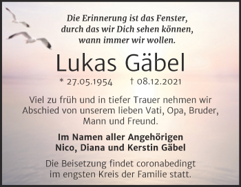 Traueranzeige von Lukas Gäbel von Mitteldeutsche Zeitung Halle/Saalkreis