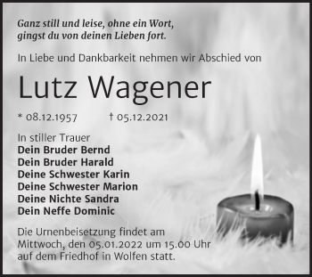 Traueranzeige von Lutz Wagener von Trauerkombi Bitterfeld