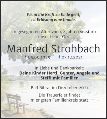Traueranzeige von Manfred Strohbach von Naumburger Tageblatt