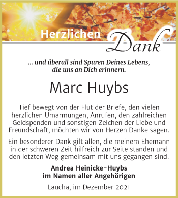 Traueranzeige von Marc Huybs von Naumburger Tageblatt