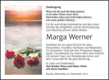 Traueranzeige von Marga Werner von Wochenspiegel Naumburg/Nebra