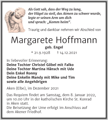 Traueranzeige von Margarete Hoffmann von Trauerkombi Dessau