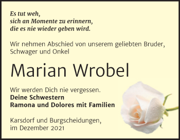 Traueranzeige von Marian Wrobel von Wochenspiegel Naumburg/Nebra