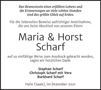 Traueranzeige von Maria und Horst Scharf von Mitteldeutsche Zeitung Halle/Saalkreis