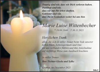 Traueranzeige von Marie Luise Wittenbecher von Trauerkombi Weißenfels