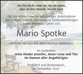 Traueranzeige von Mario Spotke von Trauerkombi Zeitz