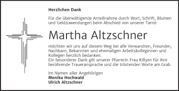 Traueranzeige von Martha Altzschner von Trauerkombi Bitterfeld