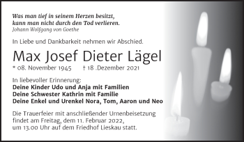 Traueranzeige von Max Josef Dieter Lägel von Mitteldeutsche Zeitung Halle/Saalkreis