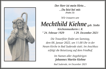 Traueranzeige von Mechthild Kiehne von Trauerkombi Quedlinburg