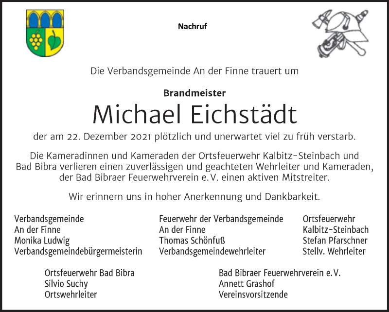  Traueranzeige für Michael Eichstädt vom 30.12.2021 aus Naumburger Tageblatt