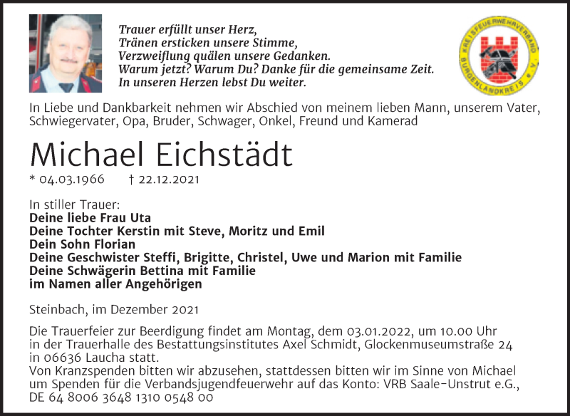  Traueranzeige für Michael Eichstädt vom 29.12.2021 aus Naumburger Tageblatt