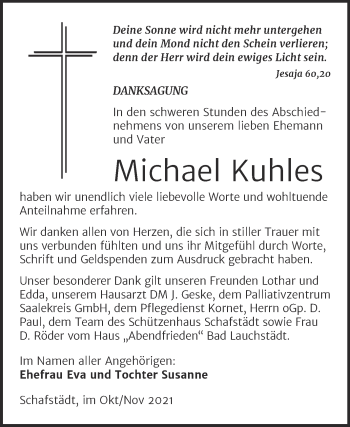 Traueranzeige von Michael Kuhles von Trauerkombi Merseburg