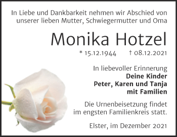 Traueranzeige von Monika Hotzel von Trauerkombi Wittenberg