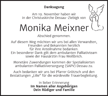 Traueranzeige von Monika Meixner von Trauerkombi Dessau