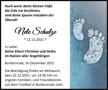 Traueranzeige von Nele Schulze von Wochenspiegel Naumburg/Nebra