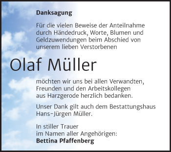 Traueranzeige von Olaf Müller von Trauerkombi Aschersleben