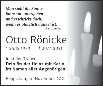 Traueranzeige von Otto Rönicke von Trauerkombi Köthen